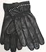 Genuine Black Soft Leather Waterproof and Microfiber Lined Luxurious Looking Gloves for Women and Teens Trimmed At Wrist with Crystals Size Large