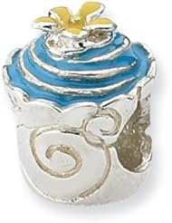 Sterling Silver Blue Enameled Cupcake Charm Bead Fits Pandora Chamilia Biagi Bracelet