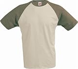 Hanes Baseball Kurzarm T-Shirt in Raglan ( bicolor ) in Beige - Khaki, Groesse L