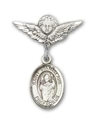 Sterling Silver Baby Badge with St. Stanislaus Charm and Angel with Wings Badge Pin