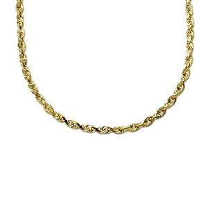 14k Yellow Gold 3.0mm Solid Diamond-Cut Rope Chain Necklace, 20"