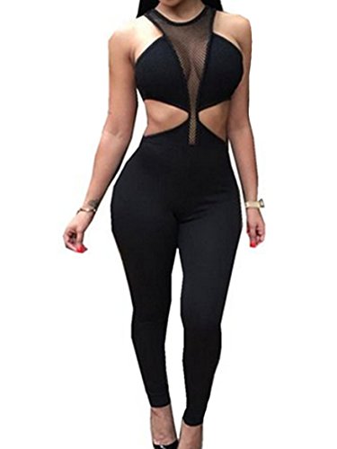 Wuxh Women's Sexy One Piece See Through Bodycon Clubwear Party Romper Jumpsuit