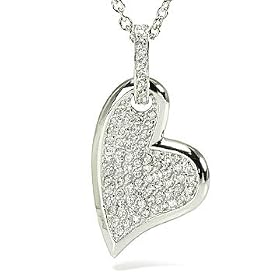 Sterling Silver Cubic Zirconia Heart Charm Fashion Necklace