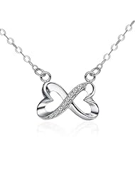 Queen Jewelers Sterling Silver CZ Heart Infinity Necklace Pendant - Italian Sterling Silver Cable Chain 18"