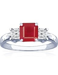 Platinum Emerald Cut Ruby Three Stone Ring