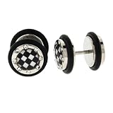 Faux Plug With Clear CZ- Black Checker Logo - 16g Stud - 00g Fake Plug - Sold as a Pair