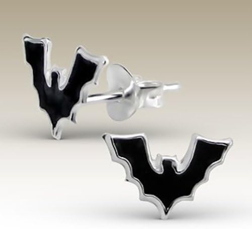 Children Silver Earrings, Bat, Black, Halloween, Silver Ear Studs, Stering Silver, (E13280)