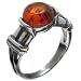 Certified Genuine Cognac Amber and Sterling Silver Round Band Ring