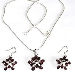 Earring Pendants Sets Silver Garnet Jewelry (gpers012a)