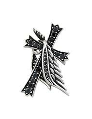 925 Silver Cross w/ Wings Black CZ Pendant