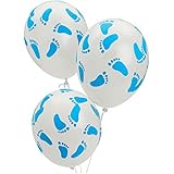 Fun Express FX IN-3/2288 25 Baby Shower Party Blue Footprint Latex Balloons, 11"