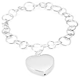 Image of Sterling Silver B1853 Women's Chunky Heart Charm Bracelet