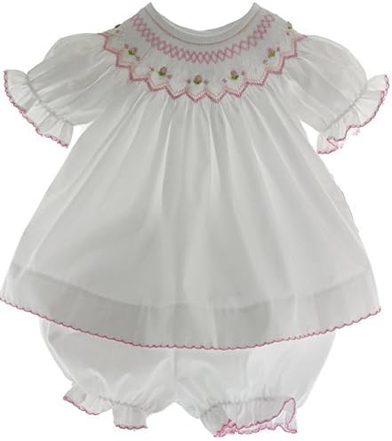 Baby Girls White Dress Set with Matching Bloomers Pink Trim (3M)