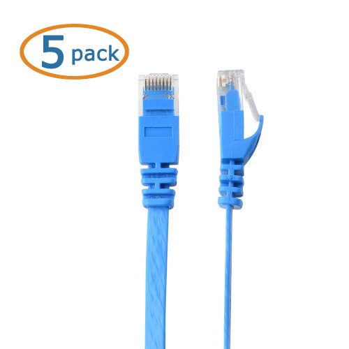 Cable Matters 5-Pack, Cat6 Snagless Ethernet Patch Cable in Blue 2 Feet - Flat Series