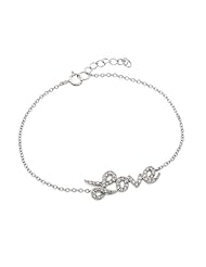 Rhodium Plated 925 Sterling Silver Pave Set Cubic Zirconia CZ Cursive "Love" Designer Charm Bracelet - 7" inches
