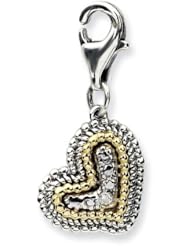 14k Yellow Gold Sterling Silver with Ant. Diamond Heart with Lobster Clasp Charm