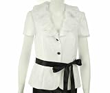 R&M Richards Ruffle Neck Belted Jacket