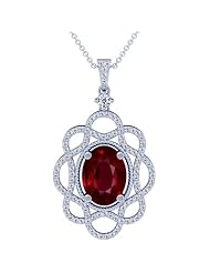 Platinum Oval Cut Ruby And Round Diamond Pendant