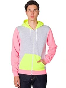 American Apparel Flex Fleece Color Block Zip Hoodie - Dark Ash / Neon Yellow / Neon Pink / XXS