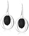  : STERLING SILVER OPEN OVAL BLACK AGATE DROP EARRINGS