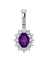 18K White Gold 7.00x5.00mm Oval Cut Chatham Created Alexandrite and Diamond Pendant -- LIFETIME WARRANTY