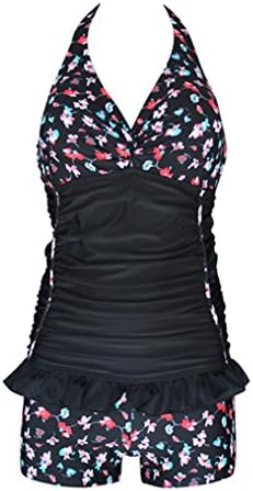 2014 New Sexy Women Surplus Size Padded One Piece Push up Shirred Splice Halter Neck Vintage Swimwear Spa Beachwear Vintage Swimsuits (black, XXL)