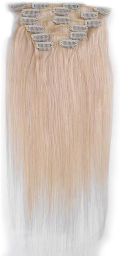 Emosa 7Pcs 70g 100% Real Full Head Remy Human Hair Clip In Extensions #613 Light Blonde Silky Soft