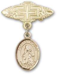 Gold Filled Baby Badge with St. Isaiah Charm and Badge Pin with Cross