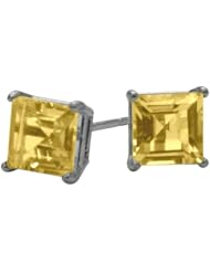 0.65Ct. Genuine 4mm Square Princess Citrine 14 Karat White Gold Stud Earrings for Girls