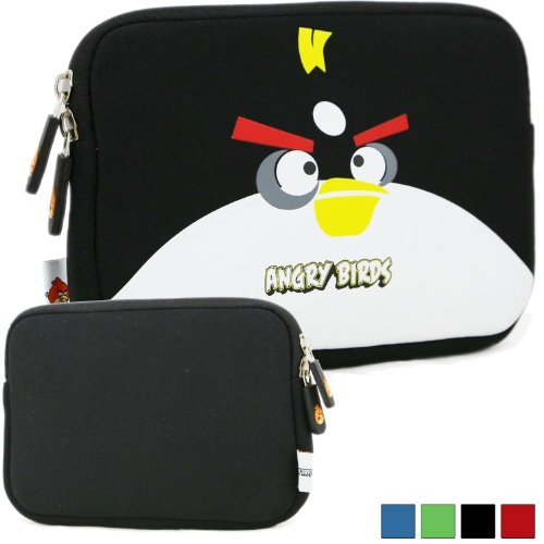 Sacoche noire pour tablette (iPad ou Android) au thème Angry Birds (néoprène, imperméable, double fermeture éclair YKK, doublure intérieure peluche douce)