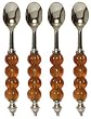 Decorative Condiment Spoon with Honey Yellow Glass Bead Handle Set of Four