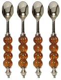 Decorative Condiment Spoon with Honey Yellow Glass Bead Handle Set of Four