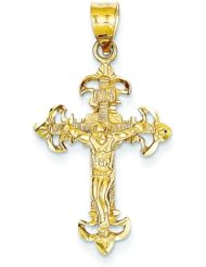 14K Yellow Gold INRI Crucifix Pendant Charm Jewelry