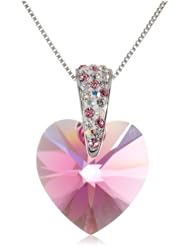 Sterling Silver Swarovski Rose Crystal Heart Pendant Necklace, 18"