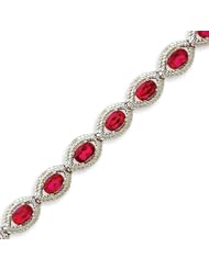 Sterling Silver 7 Inch Red CZ Bracelet - 7 Inch
