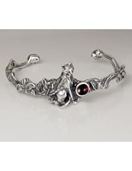 An Adorable Little Kitty Cat Cuff Bracelet Accented with a Genuine Garnet
