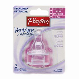 Playtex VentAire Advanced, Silicone Nipples, Fast Flow 2 ct (Quantity of 6)