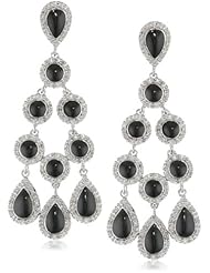 Sterling Silver Diamond Dangle Black Enamel Earrings (1/2 cttw, I-J Color, I3 Clarity)
