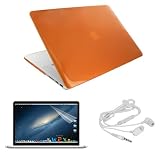Skque Orange Crystal Hard Transparent Case Cover + LCD Clear Screen Protector + White Earphone Headset w/mic for Apple MacBook Pro 15 with Retina display