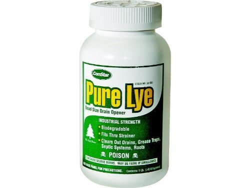 Industrial strength, biodegradable, clears out drains, grease traps, septic systems, roots - Pure Lye Drain Opener, 1 Lb