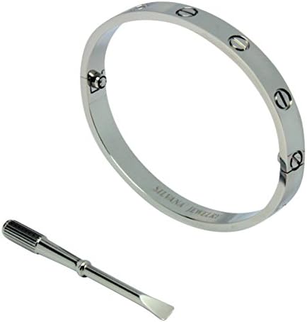 Luxurious Stainless Steel Oval Silver-tone Screw Head Love Bracelet with Screwdriver for Women