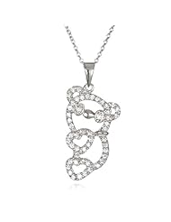 White Cubic-zirconia Double Heart Panda Bear Pendant-18"