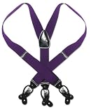 Solid Purple Black Suspenders Elastic Y-Back Button  Clip-On Man's