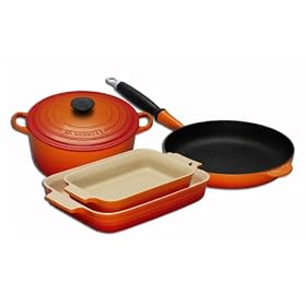 Le Creuset Cast Iron and Stoneware Gift Set, 4 Piece, Volcanic