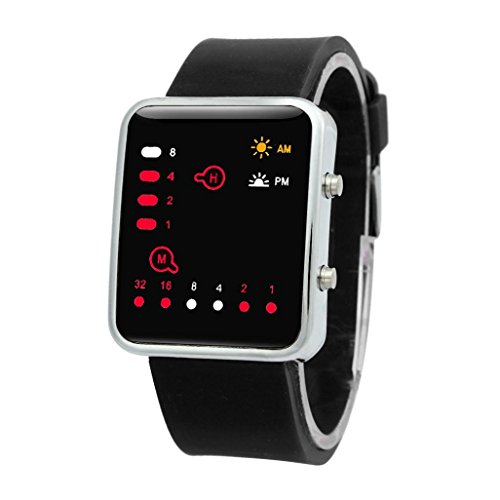 Unisex Silicone Wrist Watch DZT1968Â® Digital Red LED Sports Binary Watch (Black)