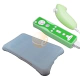 Silicone Skin Case for Nintendo Wii Fit Balance Board (Light Blue) + 2 Pack of Green Skin Case for Wii Remote Control / Controller & Nunchuk