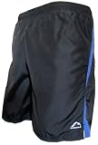 Mens More Mile ZORBO 7 inch baggy running shorts in Black with royal blue trim