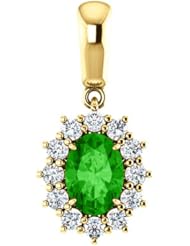 14K Yellow Gold 7.00x5.00mm Oval Cut Tsavorite and Diamond Pendant -- LIFETIME WARRANTY