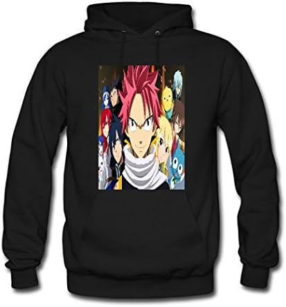 Junfair Men's Fairytail Poster Printed Cotton Hooded Sweatshirt Large Black