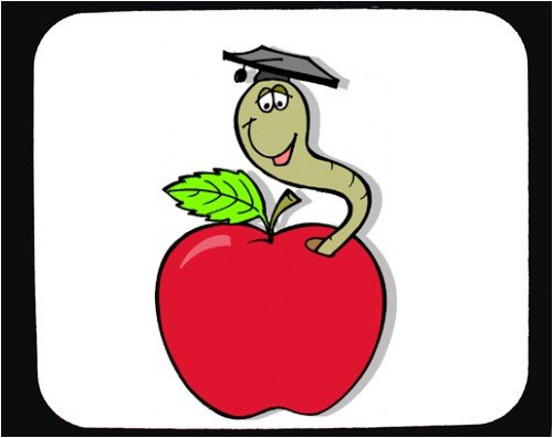 Mouse Pad with apple, education, worm, bugs, cartoon